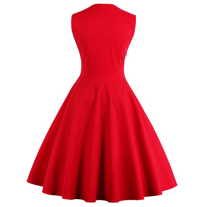 KILLREAL Women's Casual Cocktail Vintage Style Polka Dot Print Rockabilly Dress for Christmas Holiday Red Small - Image 2